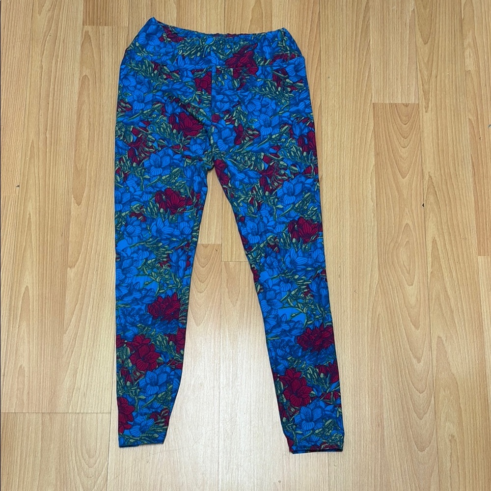 LuLaRoe leggings  one size bright blue, and deep raspberry
